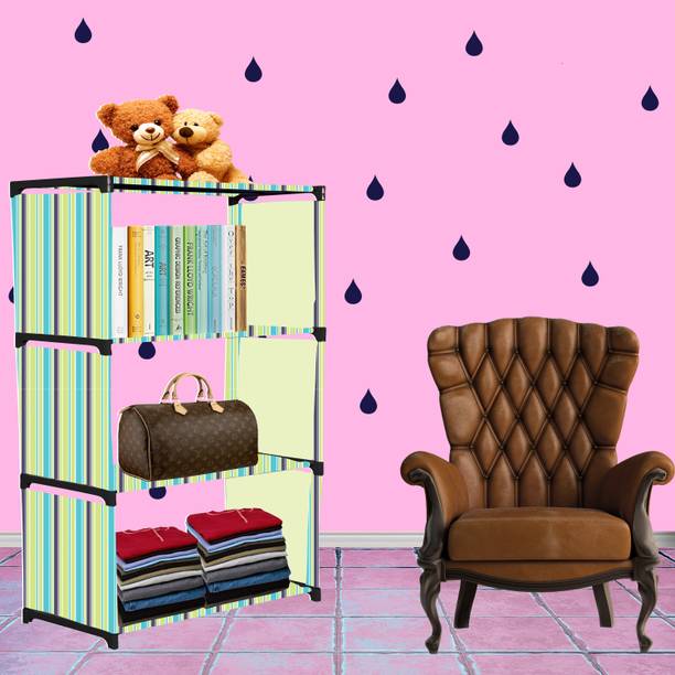 Zooper Green Strip Print 4 Shelf Book Organizer Metal Open Book Shelf