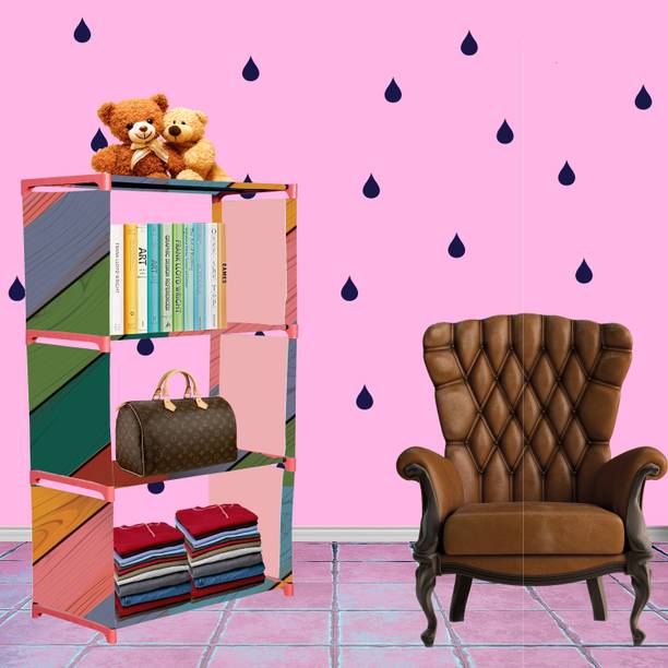 Zooper Colorful Wood Print 4 Shelf Book Organizer Metal Open Book Shelf
