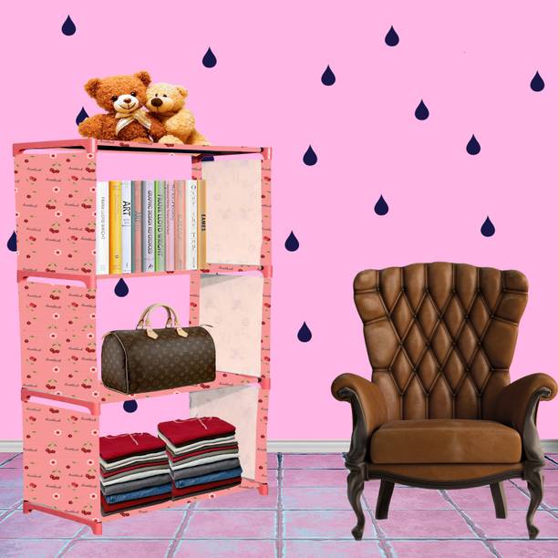 G Genipap Cherry Print 4 Shelf Book Organizer Metal Open Book Shelf