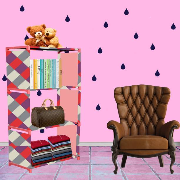 G Genipap Diamond Wall Print 4 Shelf Book Organizer Metal Open Book Shelf