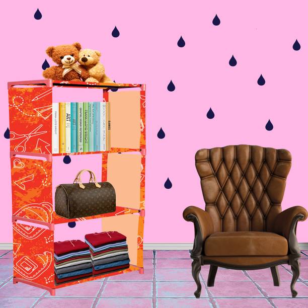 saintwod School Pattern Print 4 Shelf Book Organizer Metal Open Book Shelf