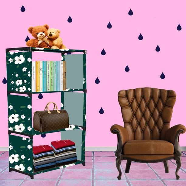 Flipkart Perfect Homes Studio White Lily Print 4 Shelf Book Organizer Metal Open Book Shelf