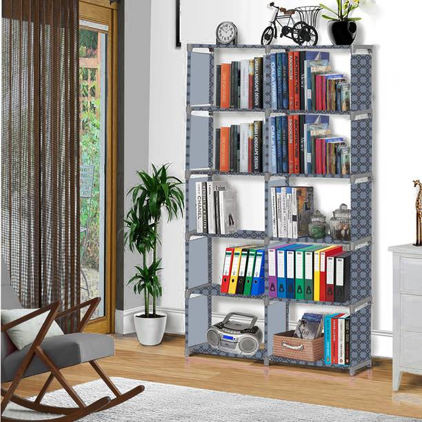 Flipkart Perfect Homes Studio Curtsins Print 12 Shelf Book Organizer Metal Open Book Shelf