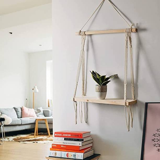 Subh macrame wall hanging for living room Wooden Wall Shelf