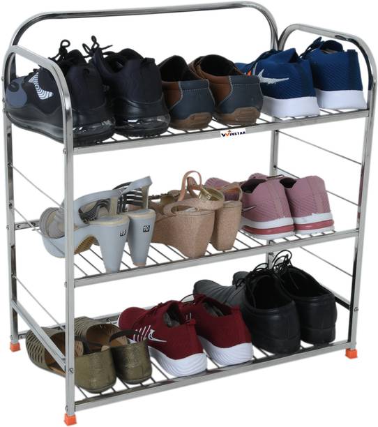 Winstar S.S 3 Layer Wall Mount Multipurpose Rack |Utensils Rack | Book Shelf |24x24 inch Metal Shoe Rack