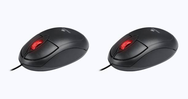 ZEBRONICS Zeb-Rise USB 2.0 (Black) - Pack of 2 Wired Ambidextrous Optical Mouse