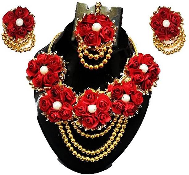 Rozec Fabric, Paper Red, White Jewellery Set