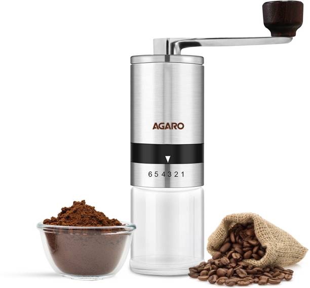 AGARO Elite Manual Coffee Grinder , Ceramic Grinder with Glass jar , 6 Cups Coffee Maker