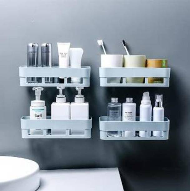 WORA Plastic Bathroom Storage Rack Box Strong Shower Rack Shelf( Pack Of 4) Plastic Wall Shelf