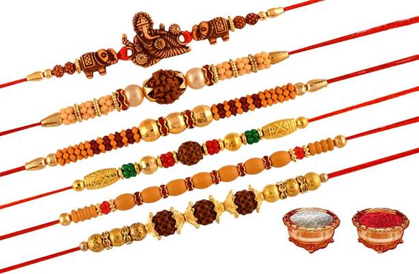 Billiondesigner Designer FW00004_6 Mauli Thread Rakhi, Chawal Roli Pack  Set