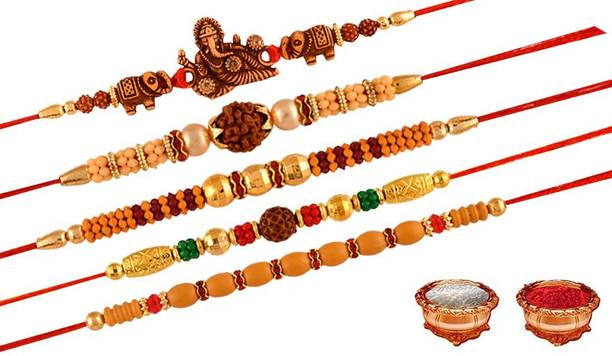 Billiondesigner Designer FW00004_5 Mauli Thread Rakhi, Chawal Roli Pack  Set