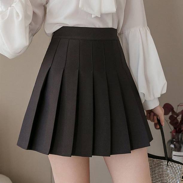Swara Craft Solid Women Pleated Black Skirt