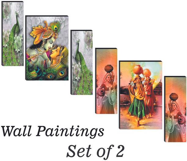 वॉलमैक्स Pack OF 2 Set radha Krishna And Rajasthani Woomen डिजिटल रीप्रिंट 12 inch x 18 inch पेंटिंग