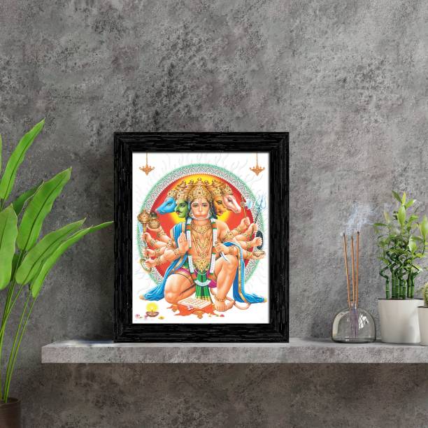 Indianara Panchmukhi Hanuman Framed wall Painting with Table Top 1907TT(BK)-WITH GLASS Digital Reprint 8 inch x 6 inch Painting