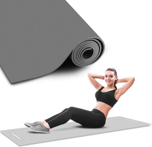 Powermax Fitness YE4-1.1-GY 4mm thick Premium Exercise GeryColour Yoga Mat,Ultra-Dense Cushioning Grey 6 mm Yoga Mat