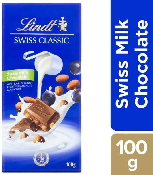 LINDT Swiss Milk Chocolate With Raisins, Gently Roasted Hazelnut & Almonds (IMPORTED) Bar