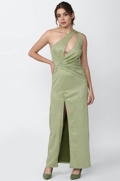 Women A-line Green Maxi/Full Length Dress