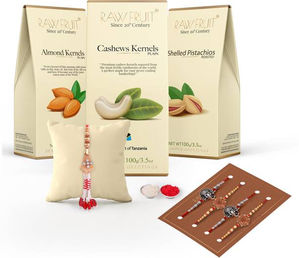 HyperFoods Rakhi pack of 5 with DryFruit combo gift hamper Cashew Almond Pistachios Combo