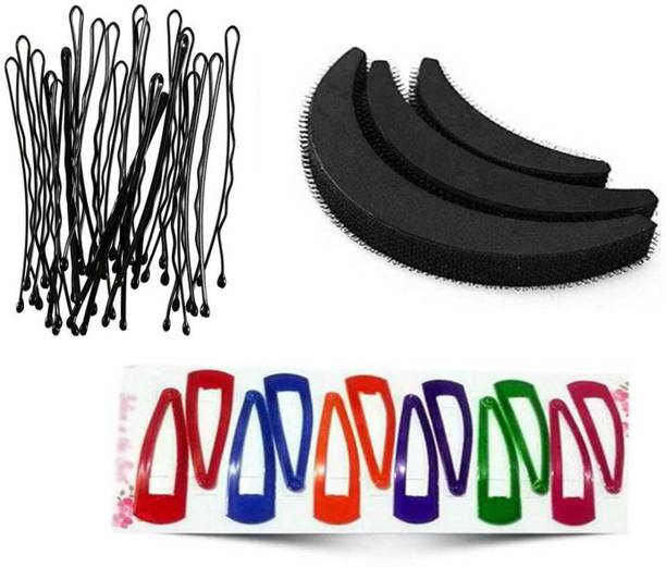 Sharum Crafts 24 Bobby Hair Pin, 3Pc Puff Set & 12 Multi Tic Tac Hair Accessory Set