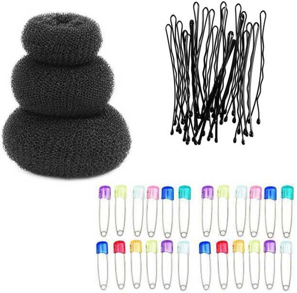 Sharum Crafts 24 Bobby Hair Pin, 3 Donut & 24 Safety Pin Multi Hair Accessory Set