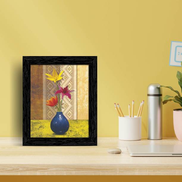 Indianara Colorful Flowers Framed wall Painting with Table Top 2793TT(BK)-WITH GLASS Digital Reprint 8 inch x 6 inch Painting