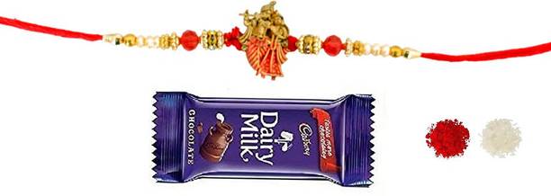 VR Creatives Radhe Krishna Rakhi with Chocolate and Roli Tika Set Assorted Gift Box