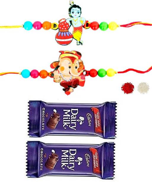 VR Creatives Kids Bal Krishna and Bal Ganesh Rakh With Chocolate Gift for Brother Tika Set Assorted Gift Box