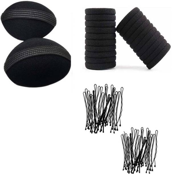 Sharum Crafts 2Pc Hair Volumizer 20Pc Black Hair Band & 48 Bobby Pin Hair Accessory Set