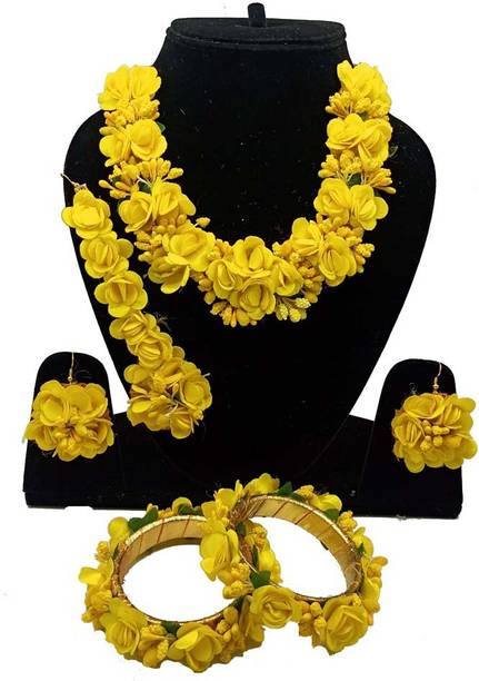 Riya Handcraftejewelry Fabric, Paper Yellow Jewellery Set