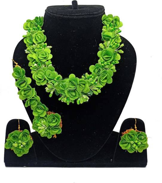 Riya Handcraftejewelry Fabric, Paper Green Jewellery Set