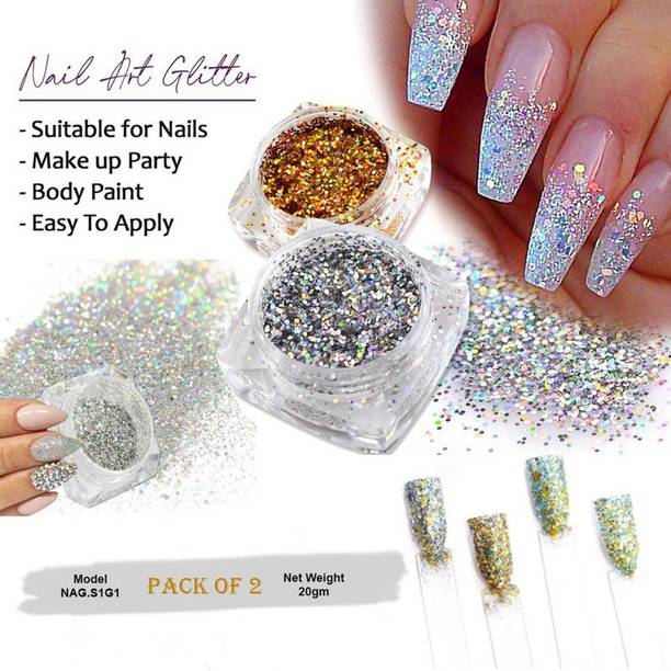 TRUOM Holographic Gold & Silver Nail Glitter 2 shades (20gm)