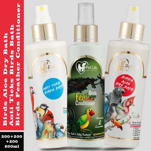 Pet Life Birds Aloe Dry Bath200ml+Bird Feather Conditioner200ml+Anti Ticks Bird Bath200ml Pet Health Supplements
