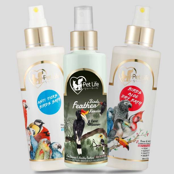 Pet Life Birds Aloe Dry Bath200ml+ Birds Feather Keratin 200ml+ Anti Ticks Bird Bath200ml Pet Health Supplements