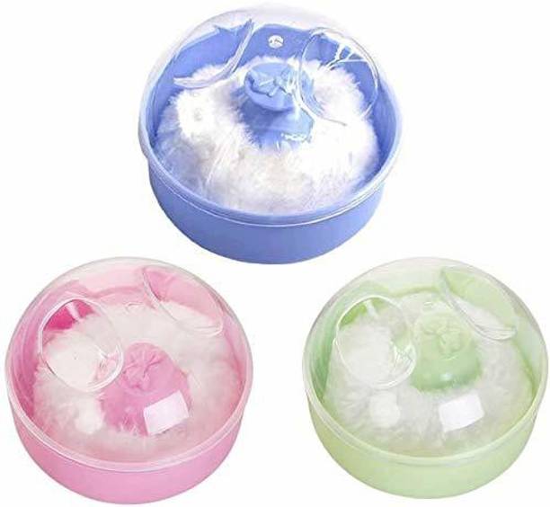 WEEPER 3 Pcs Powder Container Soft Touch for Baby Powder Storage Puff Box Blue, Pink