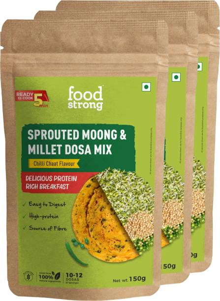foodstrong Sprouted Moong Chilla / Dosa Instant Mix with the Goodness of Millets 450 g