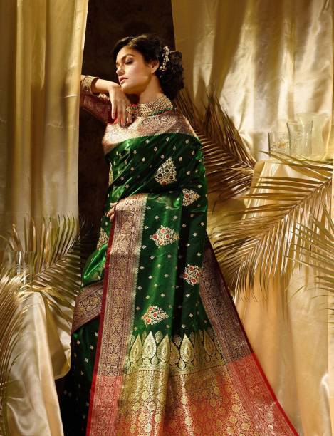 Woven Banarasi Silk Blend, Satin Saree Price in India