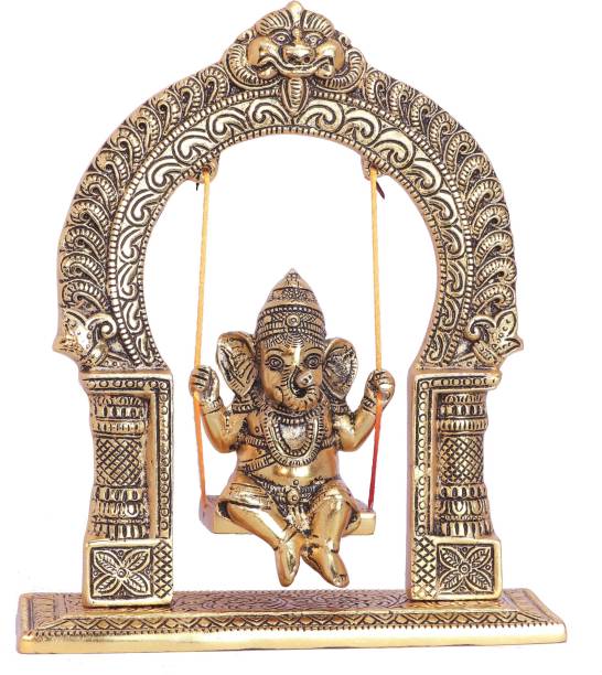 KridayKraft Ganesh ji dori jhula Idol,Ganpati Idol on Swing jhula for Temple Pooja Ganesh Decorative Showpiece  -  6.5 cm