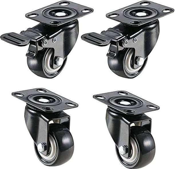 Hkey 2" 50MM Heavy Duty Wheels Soft rubber Swivel Caster (2 with Brakes & 2 Without) Braking and Locking Furniture Caster