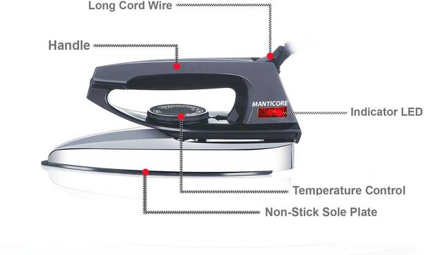 MANTICORE Automatic iron box with Dual Non-sticky & anti-bacterial coating 750 W Dry Iron 750 W Dry Iron