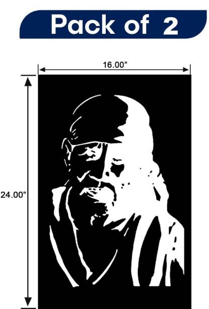JAZZIKA Wall Stencils Pack of 2 (Size:- 16 X 24 Inch) PRINT THEME- Sai Baba Ji DIY Reusable Painting Design Ideal For Bedroom, Drawing Room, Office, Cafe &amp; Restaurant Decoration Wall Stencil
