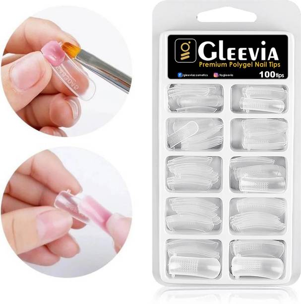Gleevia Artificial Reusable PolyGel Nail Tips Finger Nail Extension Mold 100pc Box Transparent