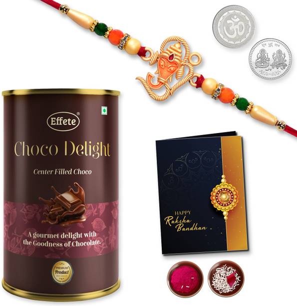Effete Rakhi Combo for Brother with Chocolate Delight(96-GM)Rakhi Gift |Y22K1_257_CD Plastic Gift Box