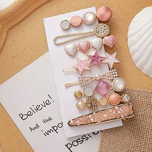 मायरा कलेक्शन korean hair accessories for Hair pin Pink Clip Pack of 8