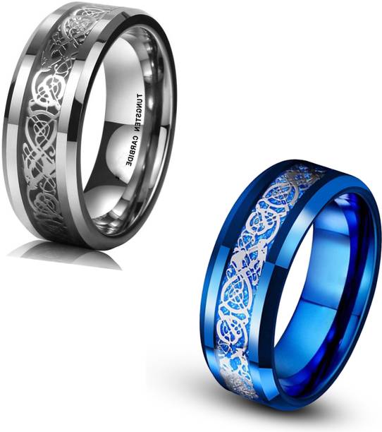 MEENAZ Chain ring for men boys friend boyfriend gents lovers Tungsten, Alloy, Metal, Stainless Steel Enamel, Titanium, Black Silver, Rhodium, Silver Plated Ring Set