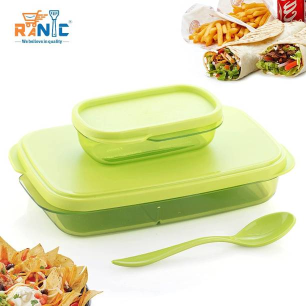 RANIC Unbreakable 590Ml Divine Lunch Box Food Grade Plastic BPA-Free, (Green) 2 Containers Lunch Box