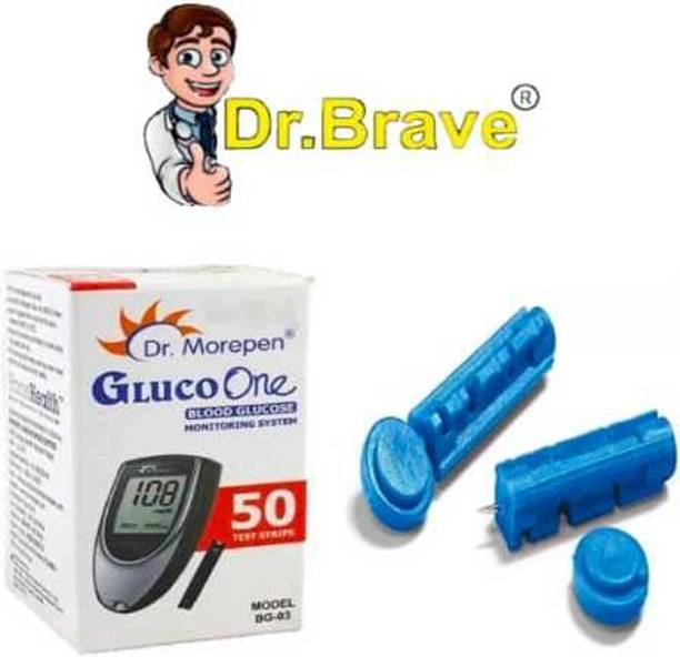 Dr.Brave 50 Dr. Morepen BG-03 Glucometer Strips & Glucometer Lancets (50) Glucometer Lancets