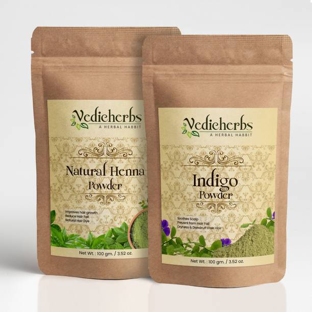 वेदीचर Henna & Indigo Powder - Hair Pack for Natural Black & Shiny Hair Combo Pack