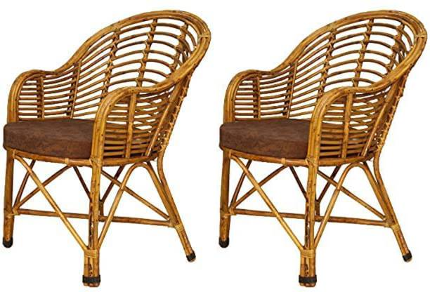 RAINBOW Set of 2 Cane Bait Rattan (Natural) for Lawn,Room ,Indoorchair with Cushion Cane Living Room Chair