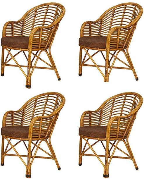 RAINBOW Set of 4 Cane Bait Rattan (Natural) for Lawn,Room ,Indoorchair with Cushion Cane Living Room Chair