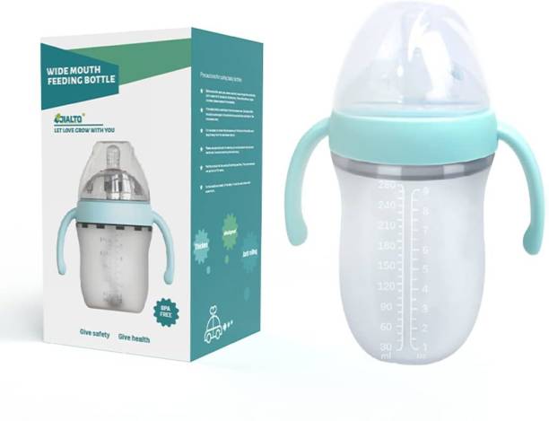 JIALTO Baby Silicon Feeding Bottle with Anti Colic for New Born Babies (260 ML, Blue) - 260 ml